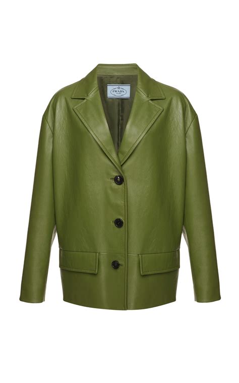 prada leather jacket green.